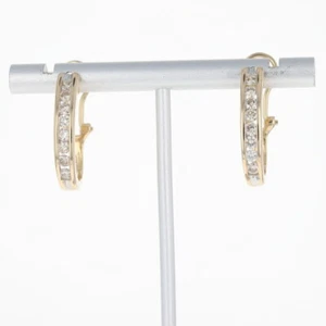 .99ctw Round Diamond Channel-Set J-Hoop Omega Back Pair Earrings 14k Yellow Gold - Picture 1 of 5