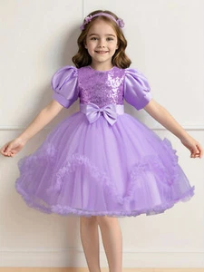 Kids Girls Princess Dress Mesh Flower Wedding Bridesmaid Formal Prom Ball Gown - Picture 1 of 46