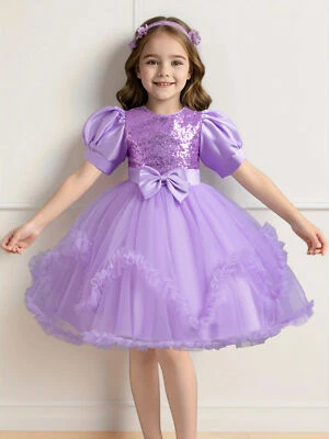 Kids Girls Princess Dress Mesh Flower Wedding Bridesmaid Formal Prom Ball Gown - Image 1 of 4