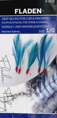 5 Blue White Feathers Glitter Flash 5 Hook Size 1/0 Fishing Herring Mackerel - Image 1 of 4