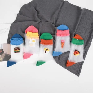 5-10 Pairs Womens Lace Glass Crystal Cool Knit Silk Food hamburger Socks Hosiery - Picture 1 of 14