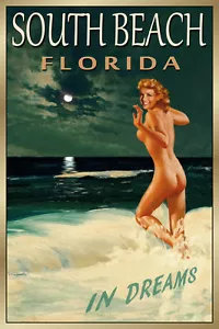Póster de viaje original de South Beach Florida estampado artístico pin up de Marilyn Beach 169 - Imagen 1 de 2