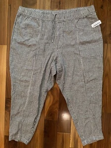 NWT Women's Linen Infused Pants Sz XXL Straight Taper Pinstripe Nautical Cottage - Picture 1 of 7