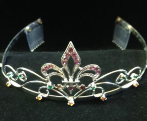 Fleur de Lis Crystal Tiara MARDI GRAS Crown NEW ORLEANS Party Saints New Years - Picture 1 of 5
