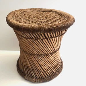 Vintage 1960s Mudda Stool Natural Bamboo and Rope Woven Boho Mid-century 16”H - Picture 1 of 12