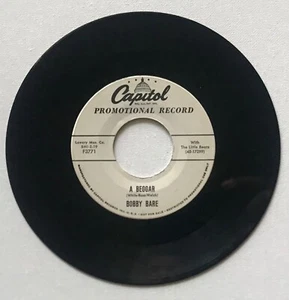 Bobby Bare - A Beggar / The Livin' End - 1957 - 45 RPM - WHITE LABEL PROMO - Imagen 1 de 2