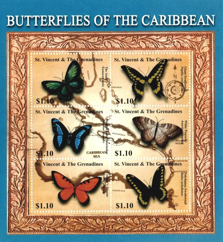San Vicente 2002 - Mariposas - Hoja de 6 estampillas - Scott #2919 - MNH Foto 1 de 1