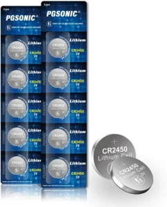 PGSONIC CR2450 Batteries, 3 Volt Lithium Coin Battery 10 Count, High Capacity an - Picture 1 of 12
