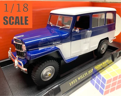 Jeep Willys Station Wagon - Azul / 1955 (Escala 1:18) new, Road Signature, coche - Immagine 1 di 4