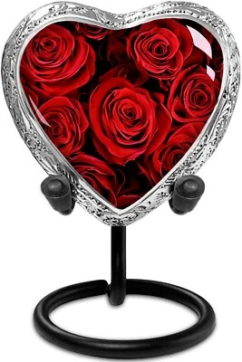 Red Roses Heart Keepsake Urn for Human Ashes – Small Memorial Urn for Adult
