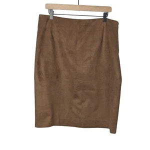 Cato Pencil Skirt Womens 16 Brown Faux Suede Midi Classic Retro Fall Workwear - Picture 1 of 6