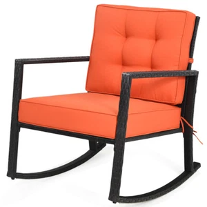 Patio Rattan Rocker Chair Outdoor Glider Wicker Rocking Chair Cushioned Outdoor - Picture 1 of 6