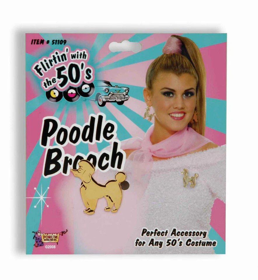 BROCHE POODLE DE LUXO DOURADO COLORIDO DÉCADA DE 1950 MEIA HOP ACESSÓRIO DE HALLOWEEN DÉCADA DE 1950 ANOS 50 - Imagem 1 de 1