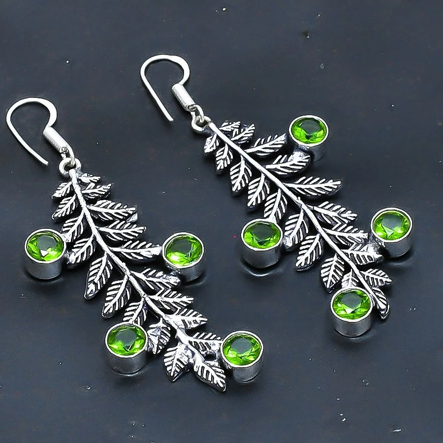 Peridot Gemstone Handmade Jewelry Earring 2.65" - Image 1 of 1