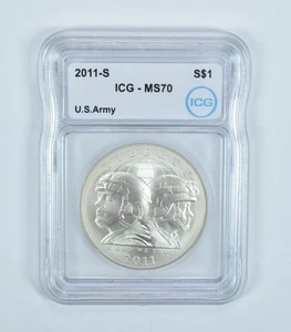 2011-S US Army Commemorative Silver Dollar MS70 ICG - Picture 1 of 5