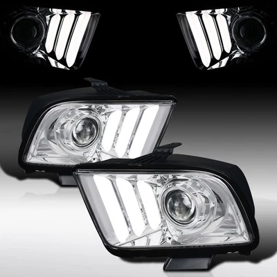 Fits 2005-2009 Ford Mustang Led Strip Projector Headlights Lamps Left+Right - Image 1 of 4