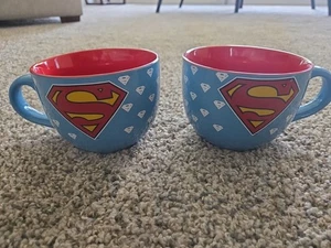 DC COMICS SUPERMAN, 2 Large Blue Ceramic Coffee Cups / Mug, - 24 Ounce Each - Picture 1 of 5