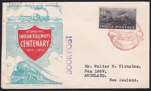 INDIA 1953 2a Railways Centenary on FDC to New Zealand - Red Bombay pmk....D4727 - Picture 1 of 1