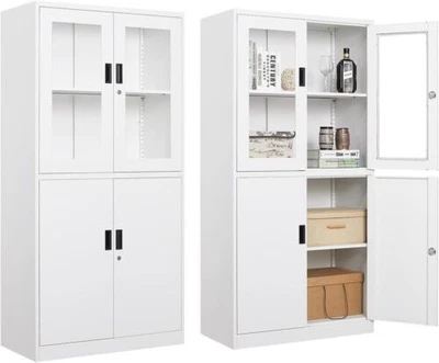 Black Metal Glass Display Cabinet Curio Cabinet W/ 4 Doors & Adjustable Shelves - Image 1 of 4