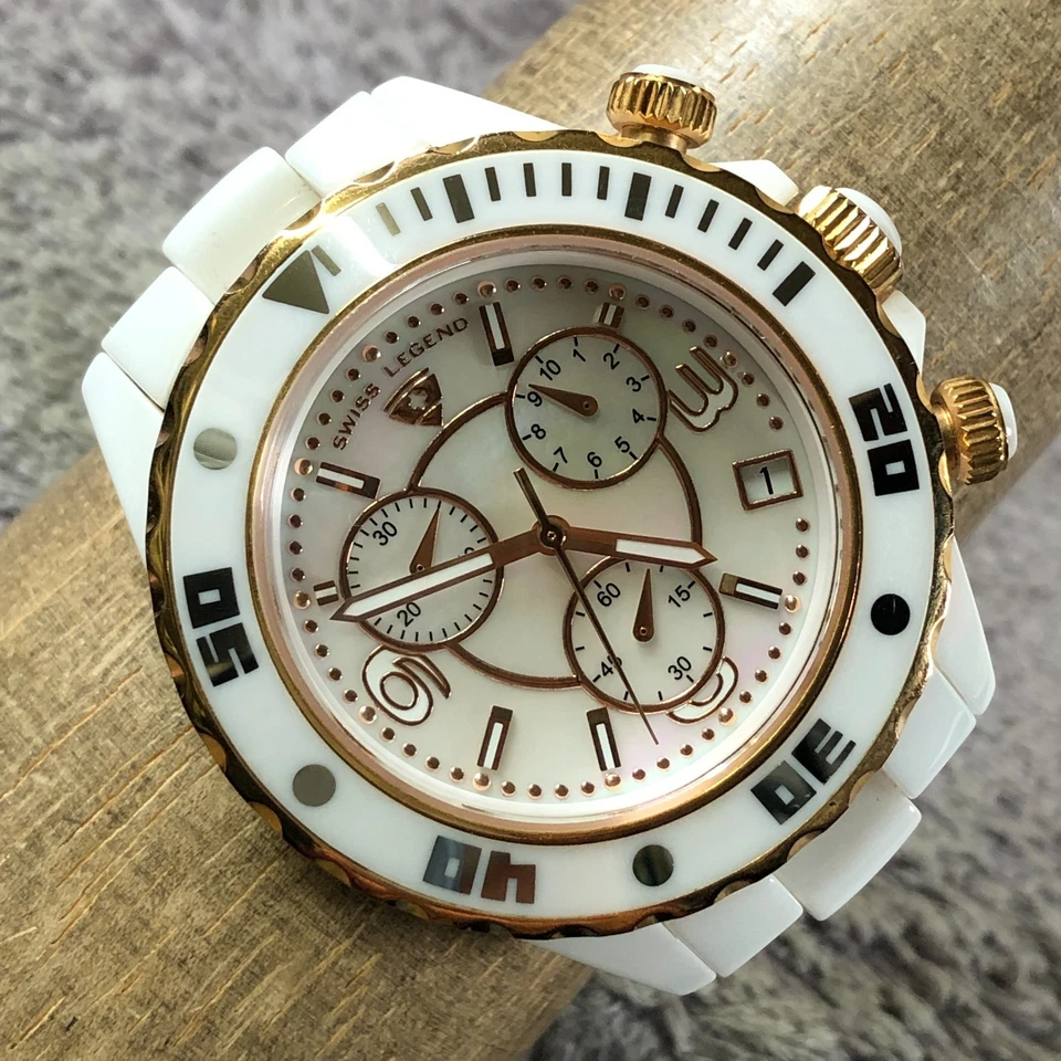 Swiss Legend Karamica女士计时码表白色陶瓷石英表45毫米手表7 1/4 — 第 1/4 张图片