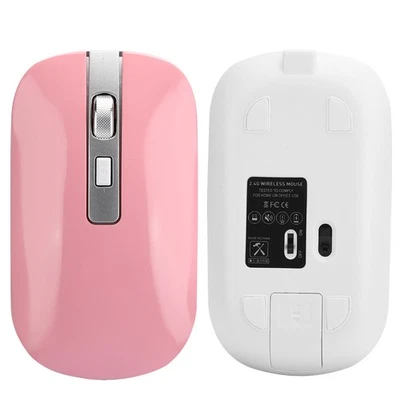 Pink 2.4G Wireless Mouse Ergonomic 1600 DPI High Resolution USB Charging Compute - Image 1 of 4
