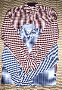 NEXT Boys Checked Shirts x 2 Size Small age 12/14 Red Bluepit/pit 18.5"/47cm - Picture 1 of 20