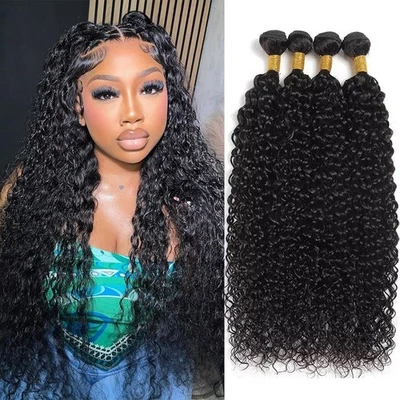 Paquetes de cabello humano Menalue 10A brasileño con onda de agua virgen - 4 piezas ondulado, rizado Foto 1 de 4