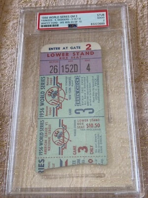 1956 年老式世界大赛门票存根,第三场比赛,道奇队,洋基队洋基体育场 — 第 1/4 张图片