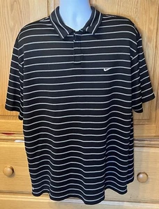 Nike Golf Polo Shirt Mens 2XL XXL Black White Cooling Striped Performance Active - Picture 1 of 5