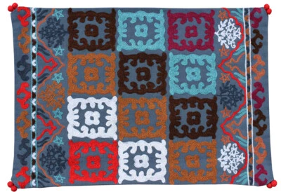 Indian Suzani Ethnic cushion Crewel work embroidery grey - Image 1 of 2