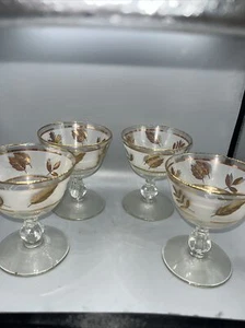 Set of 4 Vintage Libbey Frosted Gold Leaf Footed Wine Dessert Glasses 4.25” - Picture 1 of 6