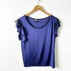 Just Cavalli Blue Ruffle Mesh Lace Short Sleeve Top Women’s Blouse Size 40 / S