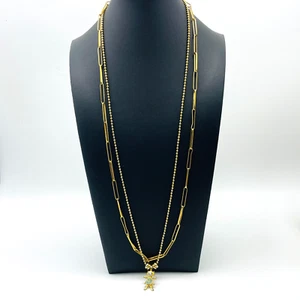 Gold Tone Necklace Lot of 2 JCREW Rectangle Link and KIS Girl Charm Chain - Picture 1 of 10
