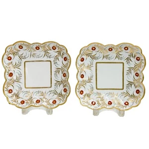 Paar Barr Flight & Barr vergoldete Porzellan quadratische Schalen um 1810 - Bild 1 von 7