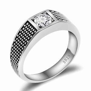 Solitario Argento 925 Anello Uomo Donna Fedina Stile Antico Chevalier Quadrato - Bild 1 von 6