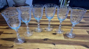 6 Lenox (Fostoria) Navarre Blue Wine Glasses – 6.5" – Vintage Etched – EUC - Picture 1 of 6