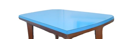 Table repas bois formica bleu pieds compas esprit jean prouvé vers 1950 - Photo 1/4
