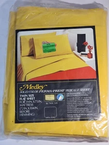 Vintage NOS Sears Medley Perma Prest Percale YELLOW TWIN FLAT Sheet New - Picture 1 of 4