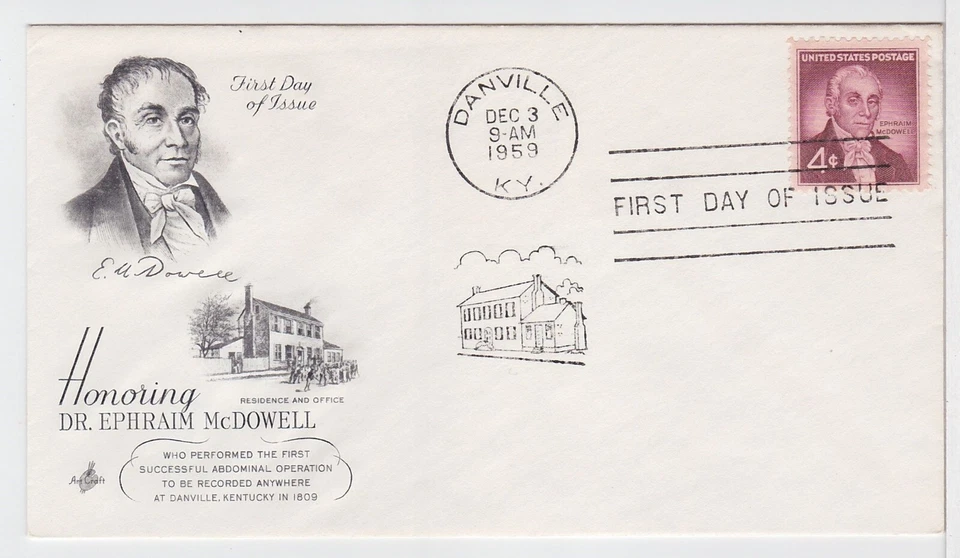 TurtlesTradingPost -  Dr Ephraim McDowell 1959 #1138 Artcraft FDC - Image 1 of 1