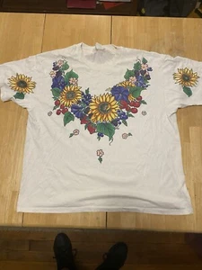Vtg 90s Flowers Berries Shirt 50/50 XL Single Stitch Fruit Grapes Strawberries - Picture 1 of 8