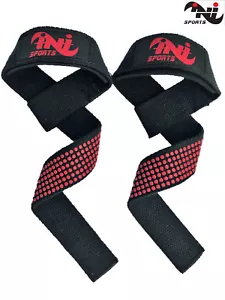 Weight Lifting Bar Straps Deadlift Gym Wrist Wrap Support INI Sports padded grip - Foto 1 di 7