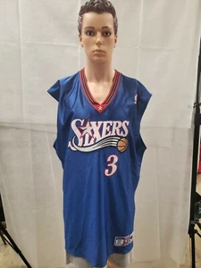 NWT Allen Iverson Champion Authentic Philadelphia 76ers Jersey 56 Blue - Picture 1 of 12