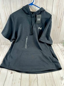 Under Armour UA Rival Terry Short Sleeve Hoodie Black Large Sweatshirt NEW NWT - Picture 1 of 6