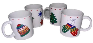 Set Of 4 Crate & Barrel Christmas Mug Beautiful Bold Colors Scarf Hat Snowflake - Picture 1 of 12