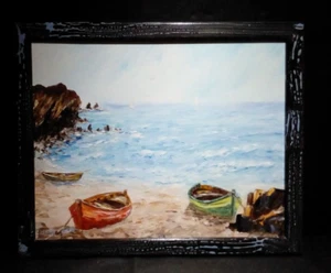 HUILE SUR TOILE FERNAND BRENAS CAP AGDE LA PETITE PLAGE 1982 ENCADRER ET SIGNER - Imagen 1 de 12