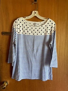 Elle Knit Top, 3/4 Sleeve, Large, Polka Dot & Stripe - Picture 1 of 8