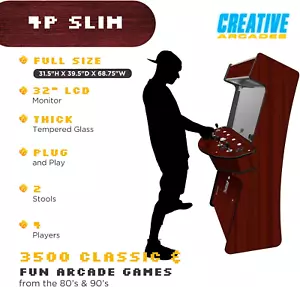 Arcade Full-Size Arcade Machines Stools Included Woodgrain 32" Screen 3500 Games - Picture 1 of 7