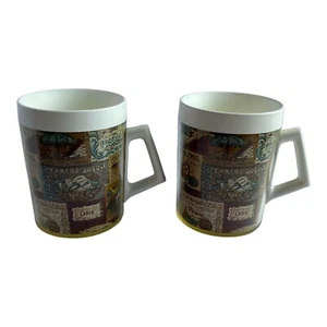 Vintage Pattern Set Of 2 Plastic Coffee Tea Handled Mug Cup Beverage Glass - Picture 1 of 8
