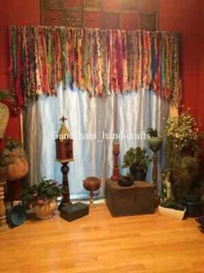 OLD Indian Vintage Silk Sari Fabric Garland Boho Decor Gypsy Garland Hippie - Picture 1 of 8