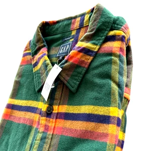 GAP Flanellhemd Herren Gr. XXL Grün Gelb Kariert Baumwolle Langarm Neu - Bild 1 von 12